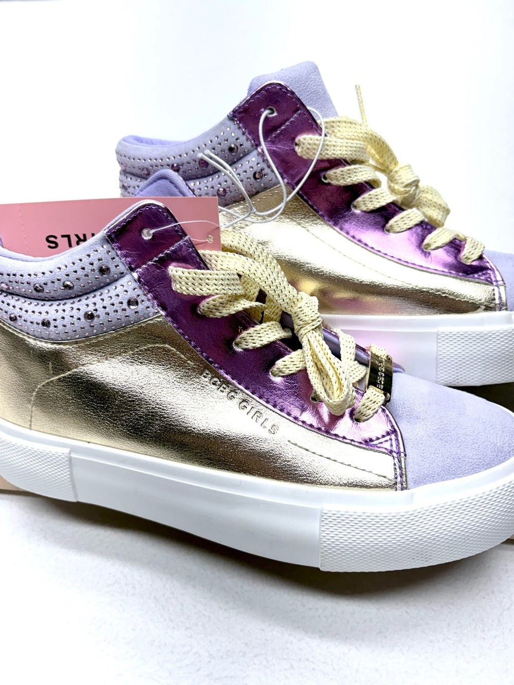BCBG Girls Paola High Top Sneakers Kids 5 Gold Multi Rhinestone NWT